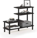 Furinno Turn-N-Tube 2-Tier Multipurpose Wide Shelf, French Oak Grey/Black | Wide Accent Display Shelf, Open Shelves, Round Tubes, for Organization and Storage, Living Room, Garage, Home Office