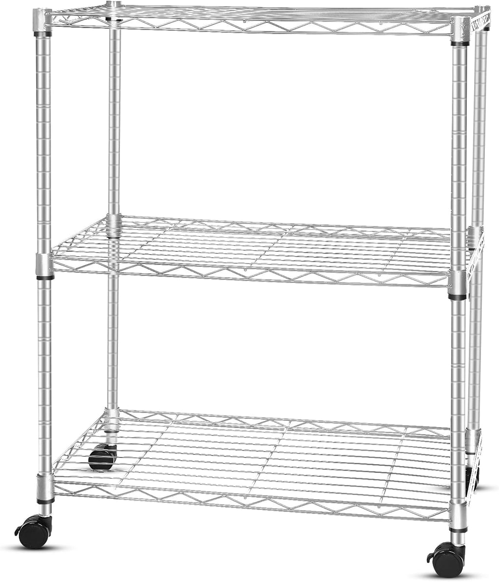 Whitmor 3 Tier Shelving Unit, Metal Storage Shelves, 400 lbs Capacity per Shelf, 1200 lbs Total, Easy Assembly Home Organizer for Pantry, Kitchen, Garage, Plant, 36"L x 14"W x 36"H, Chrome