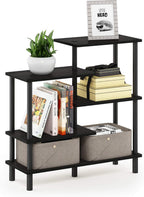 Furinno Turn-N-Tube 2-Tier Multipurpose Wide Shelf, French Oak Grey/Black | Wide Accent Display Shelf, Open Shelves, Round Tubes, for Organization and Storage, Living Room, Garage, Home Office