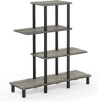 Furinno Turn-N-Tube 2-Tier Multipurpose Wide Shelf, French Oak Grey/Black | Wide Accent Display Shelf, Open Shelves, Round Tubes, for Organization and Storage, Living Room, Garage, Home Office