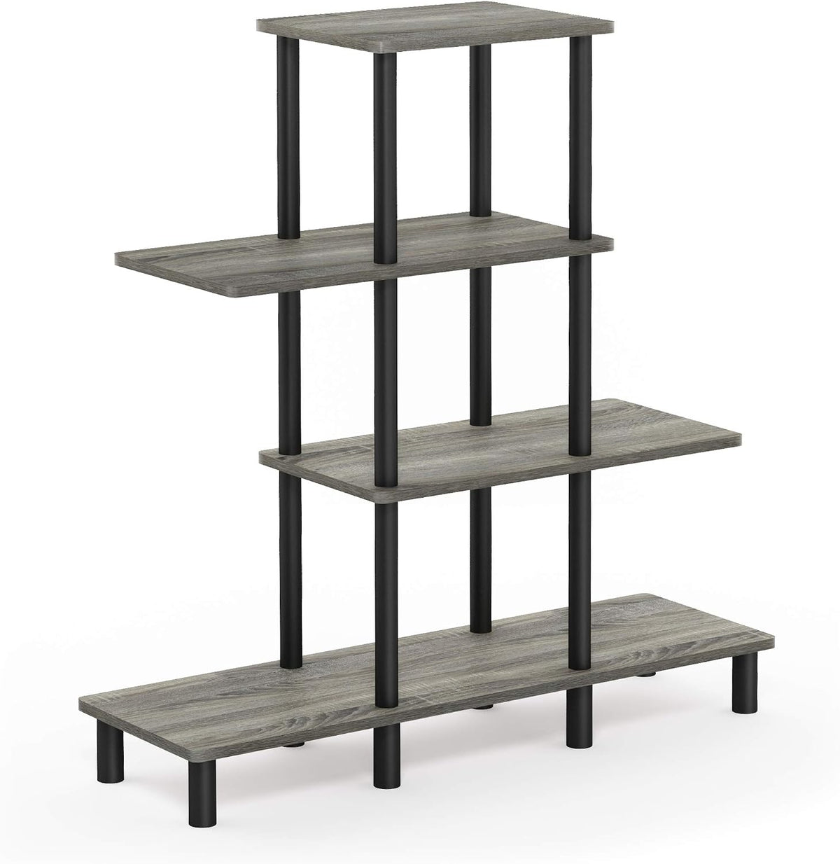 Furinno Turn-N-Tube 2-Tier Multipurpose Wide Shelf, French Oak Grey/Black | Wide Accent Display Shelf, Open Shelves, Round Tubes, for Organization and Storage, Living Room, Garage, Home Office