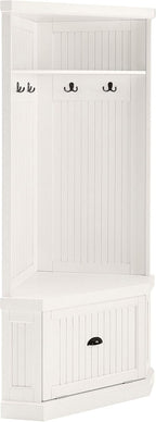 Crosley Furniture Seaside Hall Tree with Shoe Rack Bench and Coat Hooks for Hanging Storage, Distressed White