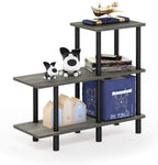 Furinno Turn-N-Tube 2-Tier Multipurpose Wide Shelf, French Oak Grey/Black | Wide Accent Display Shelf, Open Shelves, Round Tubes, for Organization and Storage, Living Room, Garage, Home Office