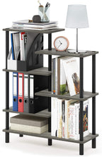 Furinno Turn-N-Tube 2-Tier Multipurpose Wide Shelf, French Oak Grey/Black | Wide Accent Display Shelf, Open Shelves, Round Tubes, for Organization and Storage, Living Room, Garage, Home Office
