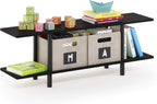 Furinno Turn-N-Tube 2-Tier Multipurpose Wide Shelf, French Oak Grey/Black | Wide Accent Display Shelf, Open Shelves, Round Tubes, for Organization and Storage, Living Room, Garage, Home Office