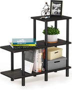 Furinno Turn-N-Tube 2-Tier Multipurpose Wide Shelf, French Oak Grey/Black | Wide Accent Display Shelf, Open Shelves, Round Tubes, for Organization and Storage, Living Room, Garage, Home Office