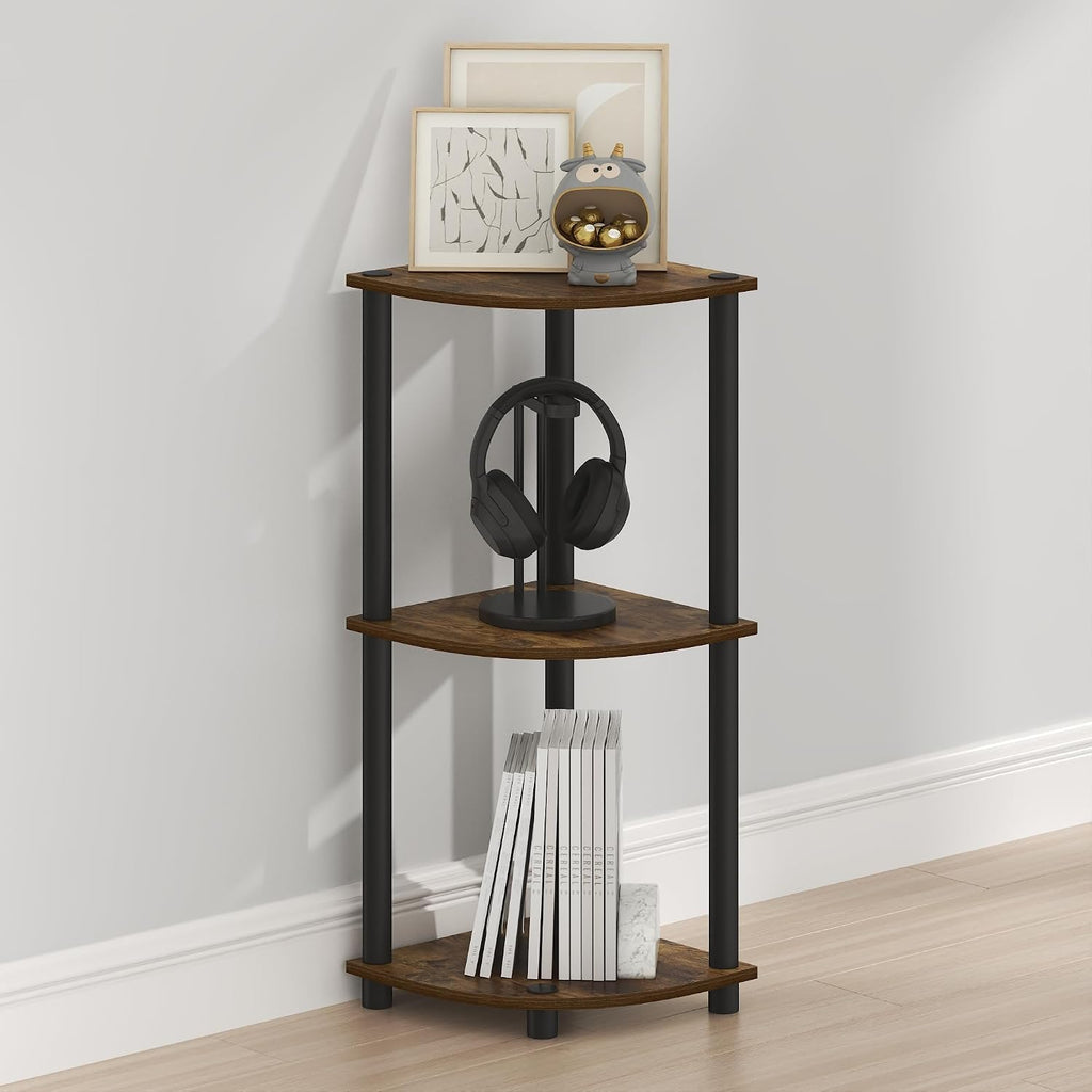 Furinno Turn-N-Tube Toolless Assembly 5-Tier Storage Shelves, White | Corner Shelf, Open Storage Book Shelf, for Organization and Storage, Living Room, Home Office, Bedroom