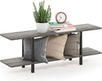 Furinno Turn-N-Tube 2-Tier Multipurpose Wide Shelf, French Oak Grey/Black | Wide Accent Display Shelf, Open Shelves, Round Tubes, for Organization and Storage, Living Room, Garage, Home Office