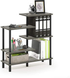 Furinno Turn-N-Tube 2-Tier Multipurpose Wide Shelf, French Oak Grey/Black | Wide Accent Display Shelf, Open Shelves, Round Tubes, for Organization and Storage, Living Room, Garage, Home Office