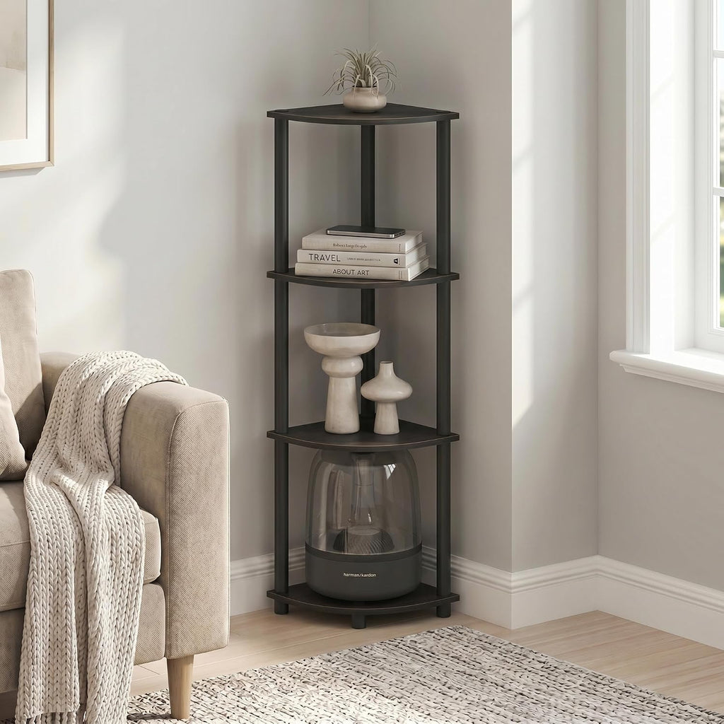 Furinno Turn-N-Tube Toolless Assembly 5-Tier Storage Shelves, White | Corner Shelf, Open Storage Book Shelf, for Organization and Storage, Living Room, Home Office, Bedroom