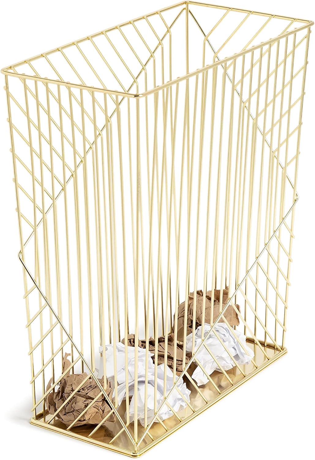 U Brands Metal Trash Can, 6 Gallon Capacity, Gold, Desk Organizer