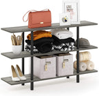 Furinno Turn-N-Tube 2-Tier Multipurpose Wide Shelf, French Oak Grey/Black | Wide Accent Display Shelf, Open Shelves, Round Tubes, for Organization and Storage, Living Room, Garage, Home Office