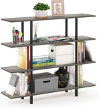 Furinno Turn-N-Tube 2-Tier Multipurpose Wide Shelf, French Oak Grey/Black | Wide Accent Display Shelf, Open Shelves, Round Tubes, for Organization and Storage, Living Room, Garage, Home Office