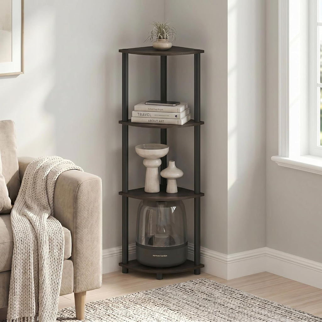 Furinno Turn-N-Tube Toolless Assembly 5-Tier Storage Shelves, White | Corner Shelf, Open Storage Book Shelf, for Organization and Storage, Living Room, Home Office, Bedroom
