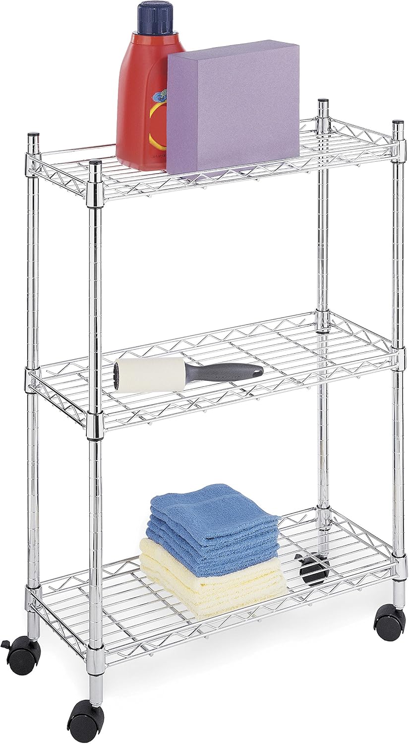 Whitmor 3 Tier Shelving Unit, Metal Storage Shelves, 400 lbs Capacity per Shelf, 1200 lbs Total, Easy Assembly Home Organizer for Pantry, Kitchen, Garage, Plant, 36"L x 14"W x 36"H, Chrome