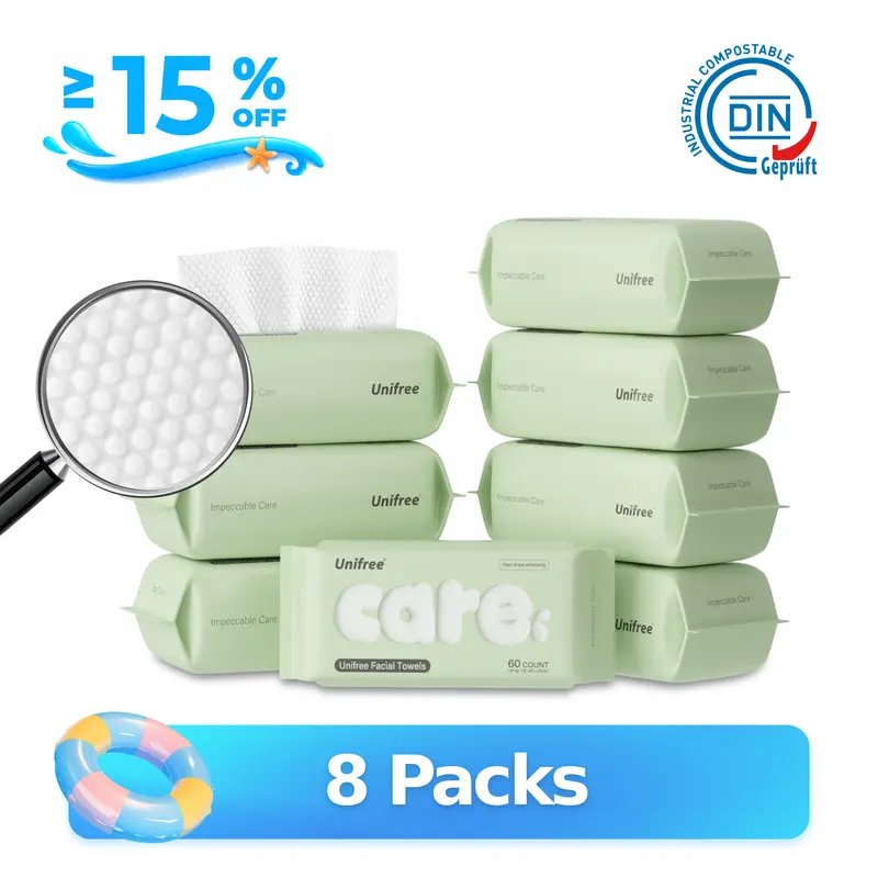 Unifree Disposable Face Towels, Ultra Soft Facial Towel for Skincare & Face Cleansing, Wet & Dry Use, Biodegradable, Lint Free, Gentle for Sensitive Skin, Multi Pack, Summer Wins