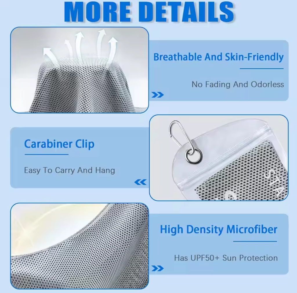 4-Pack Cooling Towels, 40x12 Inches Microfiber for Neck & Face, Soft Gym Towel with Waterproof Bag & Carabiner