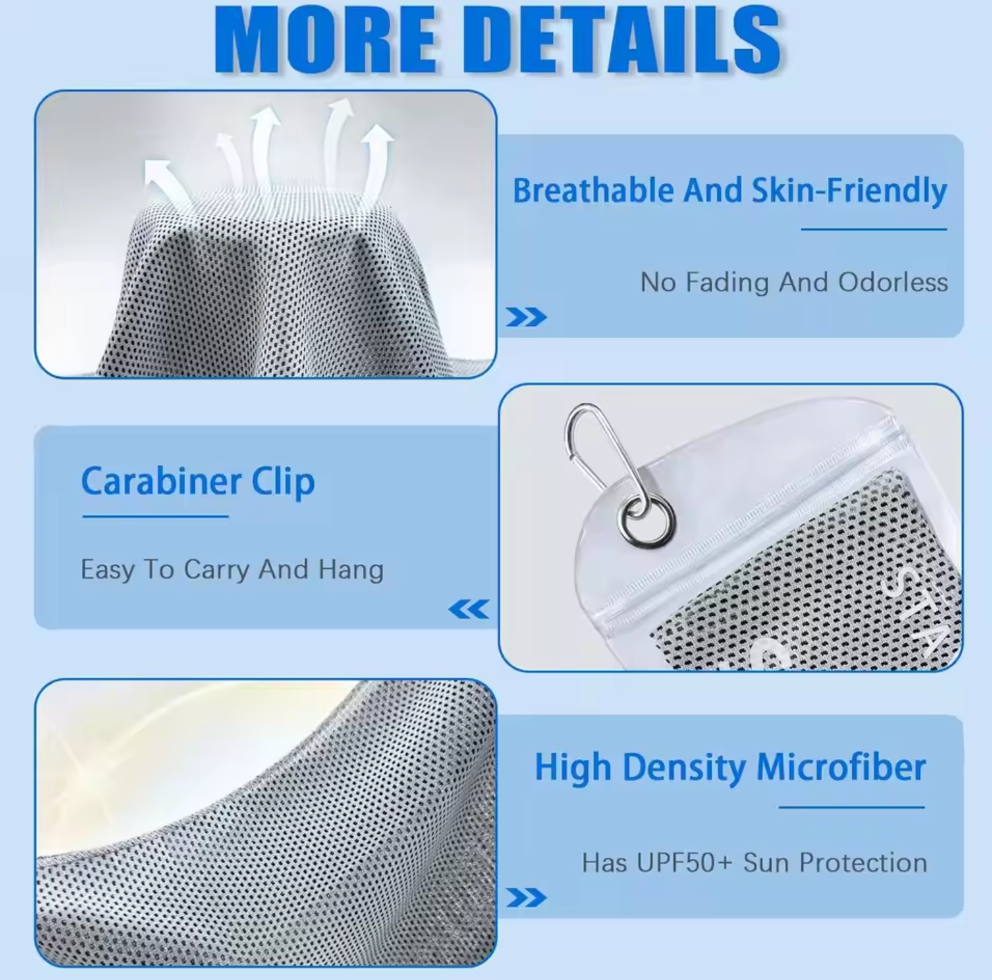 4-Pack Cooling Towels, 40x12 Inches Microfiber for Neck & Face, Soft Gym Towel with Waterproof Bag & Carabiner
