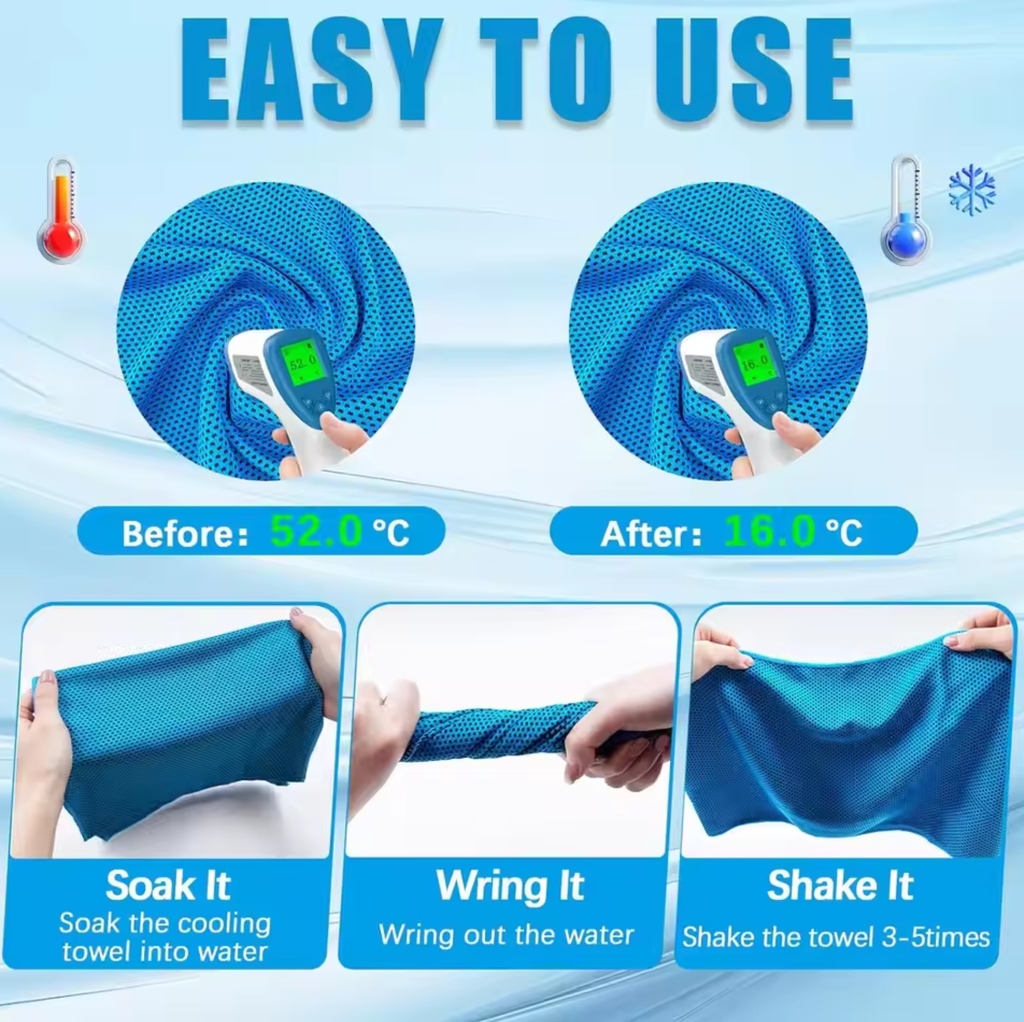 4-Pack Cooling Towels, 40x12 Inches Microfiber for Neck & Face, Soft Gym Towel with Waterproof Bag & Carabiner
