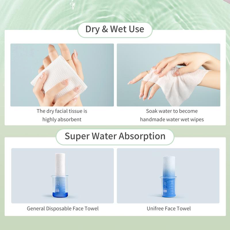 Unifree Disposable Face Towels, Ultra Soft Facial Towel for Skincare & Face Cleansing, Wet & Dry Use, Biodegradable, Lint Free, Gentle for Sensitive Skin, Multi Pack, Summer Wins