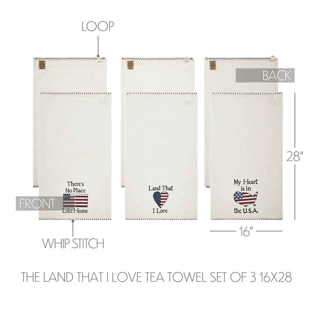 Patriotic Cotton Tea Towel Set of 3, 16x28