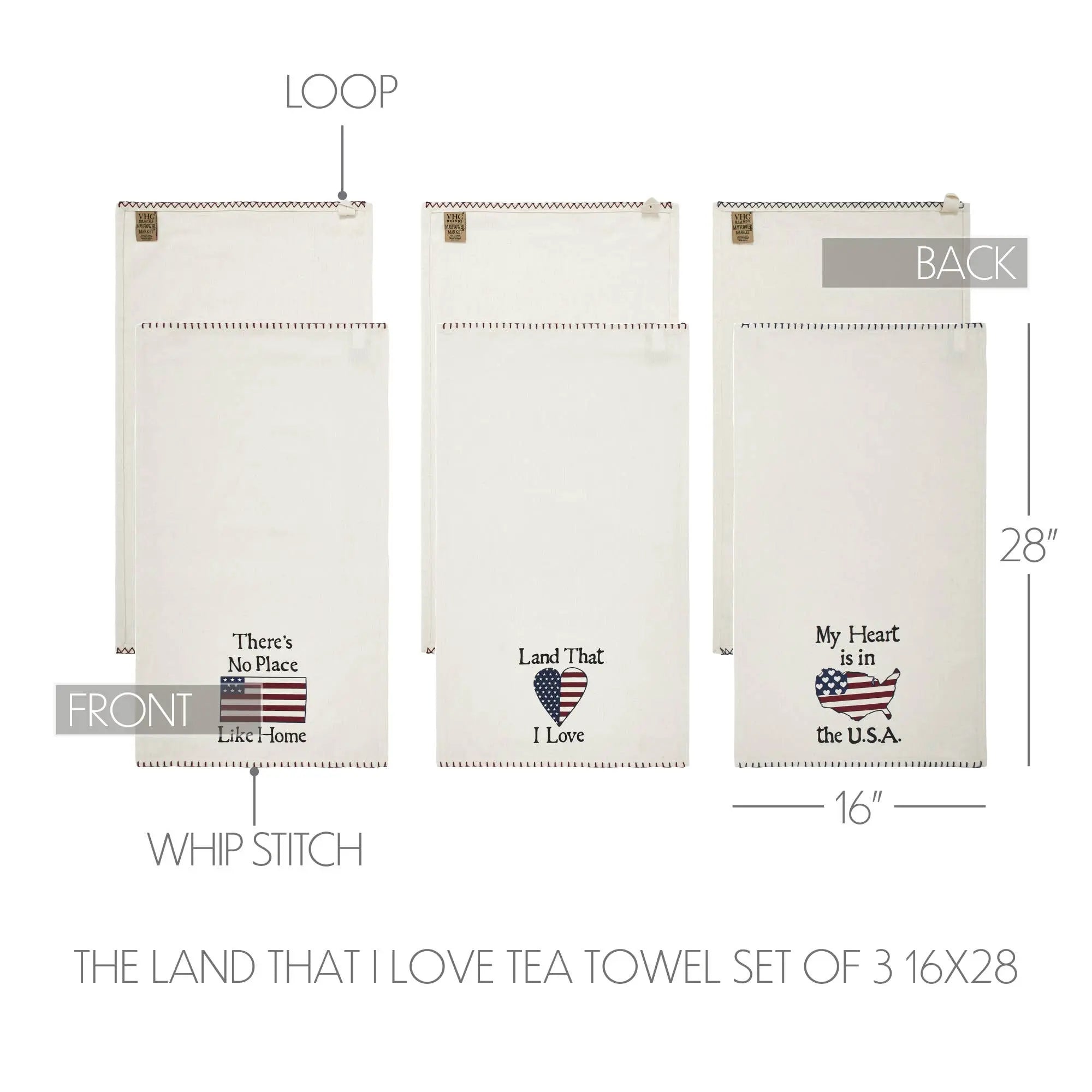 Patriotic Cotton Tea Towel Set of 3, 16x28